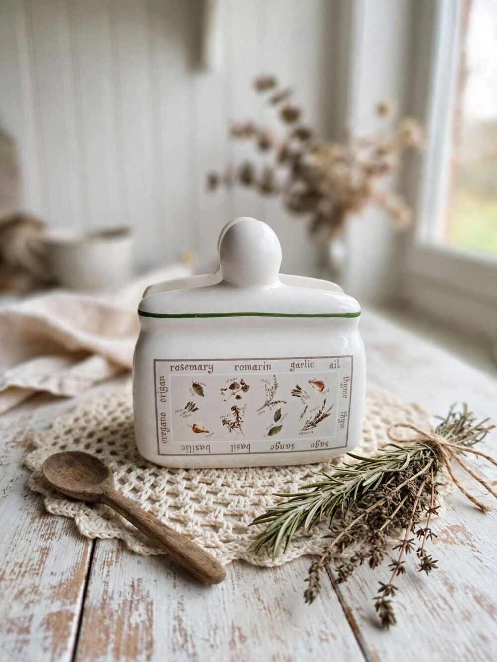 Vintage Botanical Herb Ceramic Toaster Napkin Holder